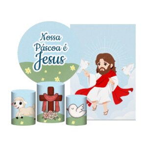 Kit Páscoa Painel Redondo + Trio Capas + Retangular Tecido