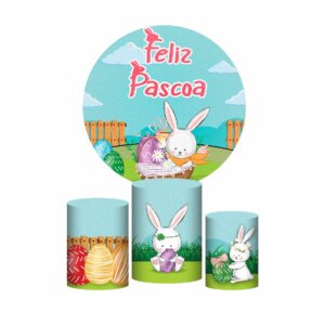 Trio Capa Cilindro + Painel Redondo 3D Páscoa 1,50m Veste Fácil