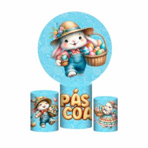 Trio Capa Cilindro + Painel Redondo 3D Páscoa 1,50m Veste Fácil