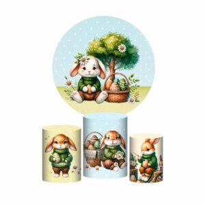 Trio Capa Cilindro + Painel Redondo 3D Páscoa 1,50m Veste Fácil