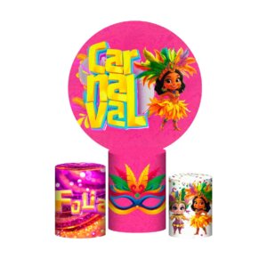 Trio Capa Cilindro + Painel Redondo 3D Carnaval 1,50m Veste Fácil