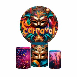 Trio Capa Cilindro + Painel Redondo 3D Carnaval 1,50m Veste Fácil