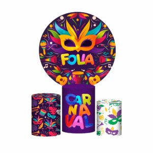 Trio Capa Cilindro + Painel Redondo 3D Carnaval 1,50m Veste Fácil