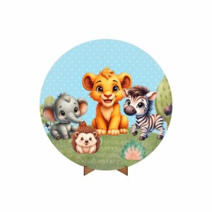 Painel Redondo 3D Safari Cute 50cm Com Suporte MDF