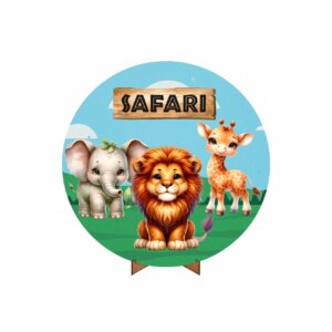 Painel Redondo 3D Safari Cute 50cm Com Suporte MDF