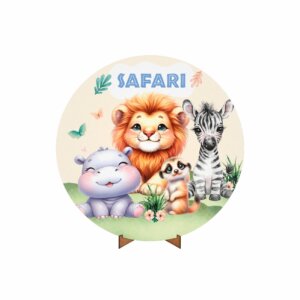 Painel Redondo 3D Safari Cute 50cm Com Suporte MDF