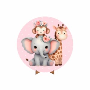Painel Redondo 3D Safari Rosa 50cm Com Suporte MDF