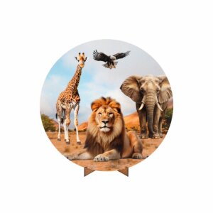 Painel Redondo 3D Safari 50cm Com Suporte MDF