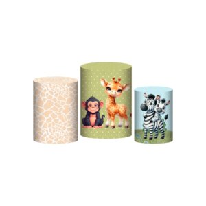 Trio Capa Cilindro Safari Cute 3D Em Tecido Com Elástico