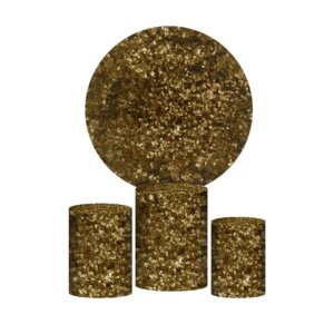Trio Capa Cilindro + Painel Redondo 3D Lantejoula Dourado 1,50m Veste Fácil