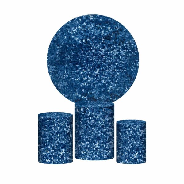 Trio Capa Cilindro + Painel Redondo 3D Lantejoula Azul 1,50m Veste Fácil