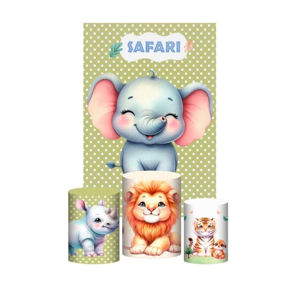Kit Casado Safari Cute 3d Trio Capa Cilindro + Retangular Tecido
