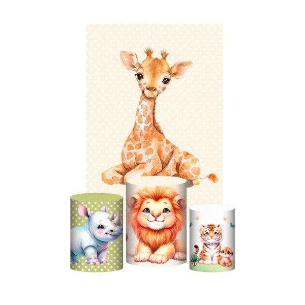Kit Casado Safari Cute 3d Trio Capa Cilindro + Retangular Tecido