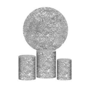 Trio Capa Cilindro + Painel Redondo 3D Lantejoula Prata 1,50m Veste Fácil