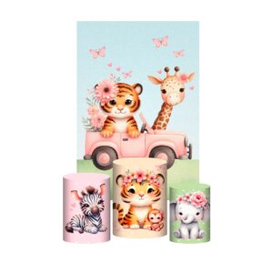 Kit Casado Safari Rosa 3d Trio Capa Cilindro + Retangular Tecido