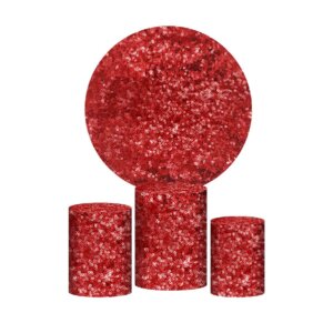 Trio Capa Cilindro + Painel Redondo 3D Lantejoula Vermelho1,50m Veste Fácil