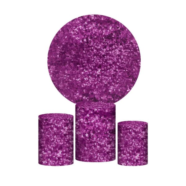 Trio Capa Cilindro + Painel Redondo 3D Lantejoula Roxo 1,50m Veste Fácil