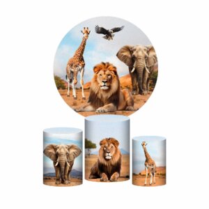 Trio Capa Cilindro + Painel Redondo 3D Safari 1,50m Veste Fácil