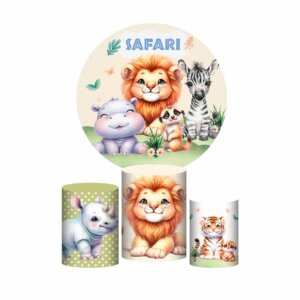 Trio Capa Cilindro + Painel Redondo 3D Safari 1,50m Veste Fácil