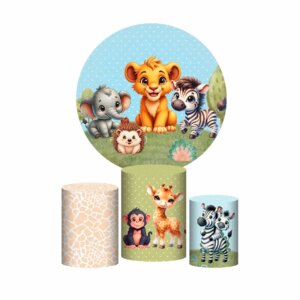 Trio Capa Cilindro + Painel Redondo 3D Safari 1,50m Veste Fácil