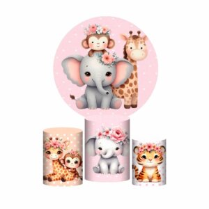 Trio Capa Cilindro + Painel Redondo 3D Safari 1,50m Veste Fácil