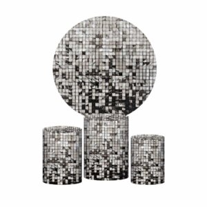 Trio Capa Cilindro + Painel Redondo 3D Shimmer Wall Prata 1,50m Veste Fácil