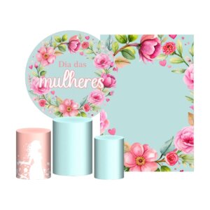 Kit Dia das Mulheres Painel Redondo + Trio Capas + Retangular Tecido