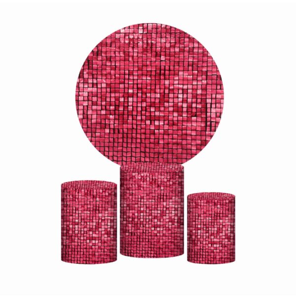 Trio Capa Cilindro + Painel Redondo 3D Shimmwe Wall Rosa 1,50m Veste Fácil