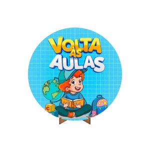 Painel Redondo 3D Volta Ás Aulas 50cm Com Suporte MDF