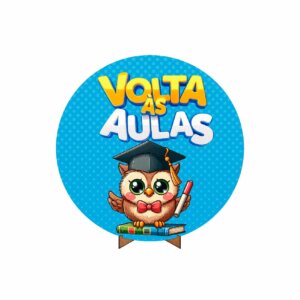 Painel Redondo 3D Volta Ás Aulas 50cm Com Suporte MDF