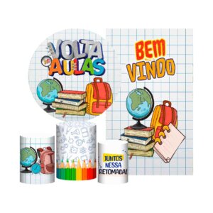 Kit Volta ás Aulas Painel Redondo + Trio Capas + Retangular Tecido