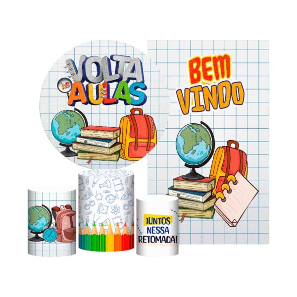 Kit Volta ás Aulas Painel Redondo + Trio Capas + Retangular Tecido