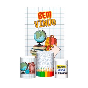 Kit Casado Volta ás Aulas 3d Trio Capa Cilindro + Retangular Tecido