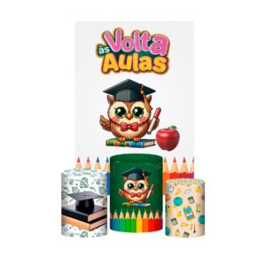Kit Casado Volta ás Aulas 3d Trio Capa Cilindro + Retangular Tecido