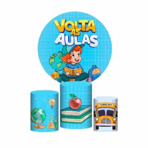 Trio Capa Cilindro + Painel Redondo 3D Volta ás Aulas 1,50m Veste Fácil