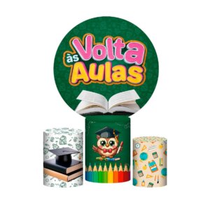 Trio Capa Cilindro + Painel Redondo 3D Volta ás Aulas 1,50m Veste Fácil