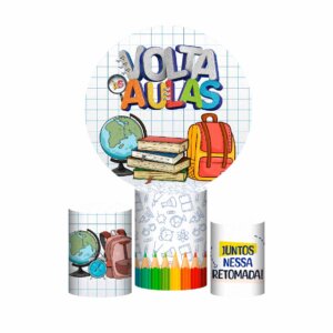 Trio Capa Cilindro + Painel Redondo 3D Volta ás Aulas 1,50m Veste Fácil