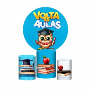 Trio Capa Cilindro + Painel Redondo 3D Volta ás Aulas 1,50m Veste Fácil