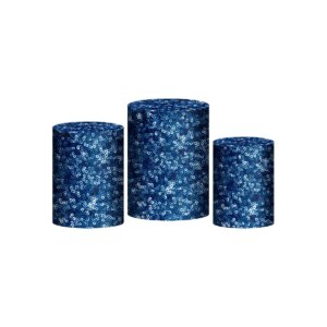 Trio Capa Cilindro Lantejoula Azul 3D Em Tecido Com Elástico