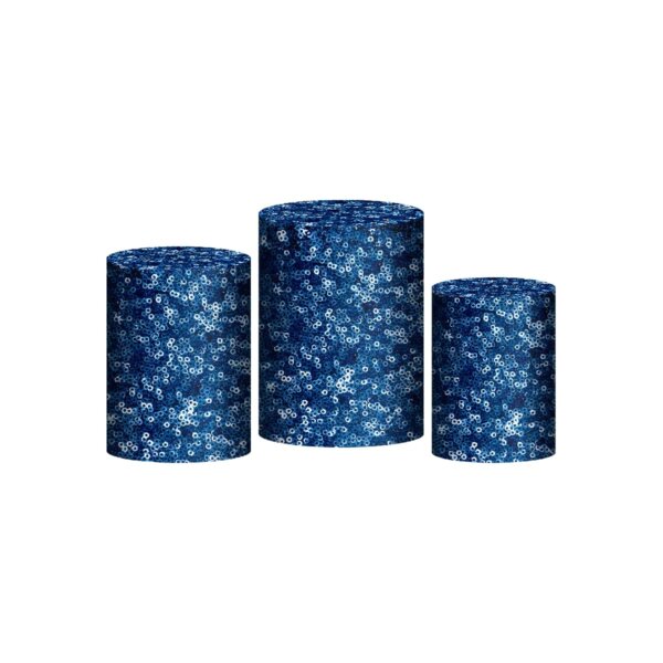 Trio Capa Cilindro Lantejoula Azul 3D Em Tecido Com Elástico
