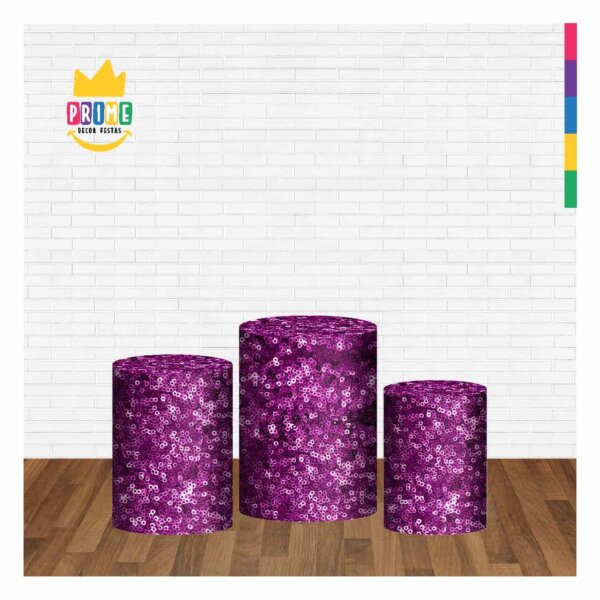 Trio Capa Cilindro Lantejoula Roxo 3D Em Tecido Com Elástico - Image 2