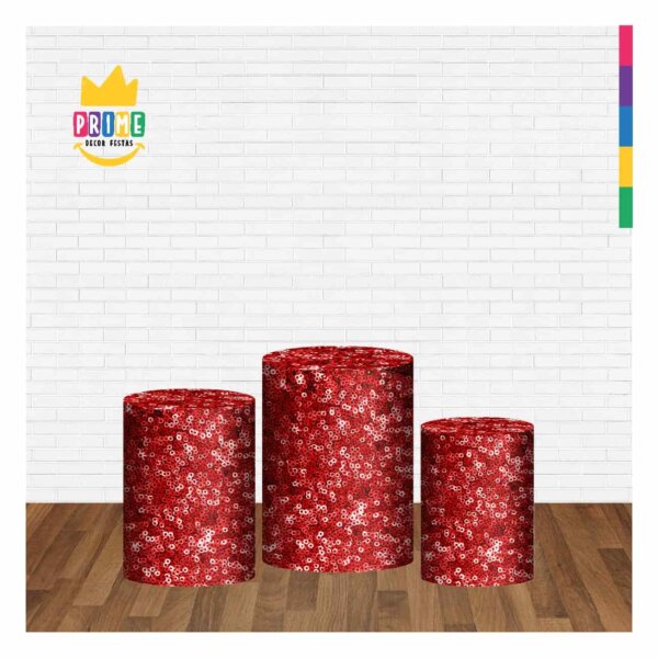 Trio Capa Cilindro Lantejoula Vermelho 3D Em Tecido Com Elástico - Image 2