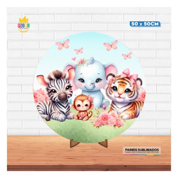 Painel Redondo 3D Safari Rosa 50cm Com Suporte MDF - Image 2