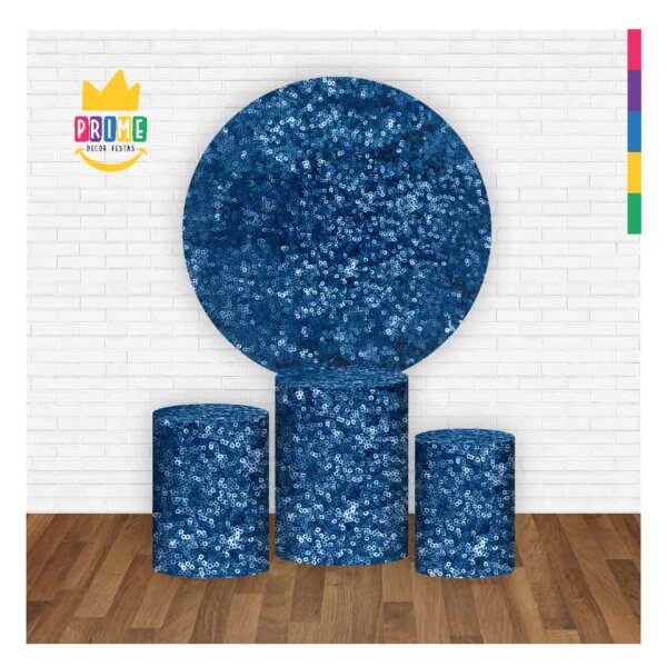 Trio Capa Cilindro + Painel Redondo 3D Lantejoula Azul 1,50m Veste Fácil - Image 2