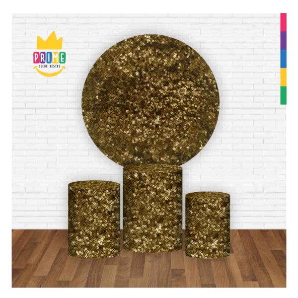 Trio Capa Cilindro + Painel Redondo 3D Lantejoula Dourado 1,50m Veste Fácil - Image 2