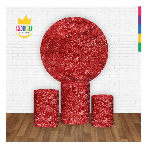 Trio Capa Cilindro + Painel Redondo 3D Lantejoula Vermelho1,50m Veste Fácil - Image 2