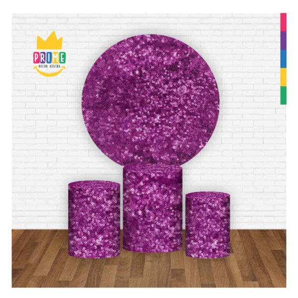 Trio Capa Cilindro + Painel Redondo 3D Lantejoula Roxo 1,50m Veste Fácil - Image 2