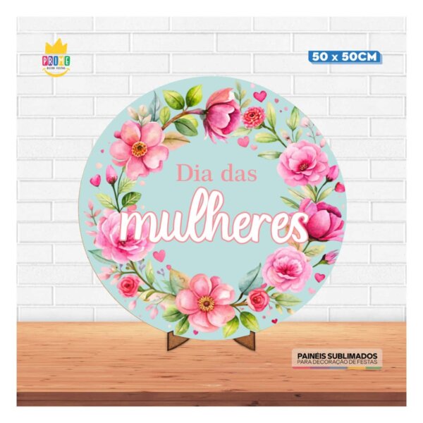 Painel Redondo 3D Dia das Mulheres 50cm Com Suporte MDF - Image 2