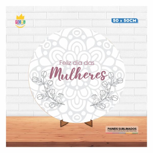 Painel Redondo 3D Dia das Mulheres 50cm Com Suporte MDF - Image 2