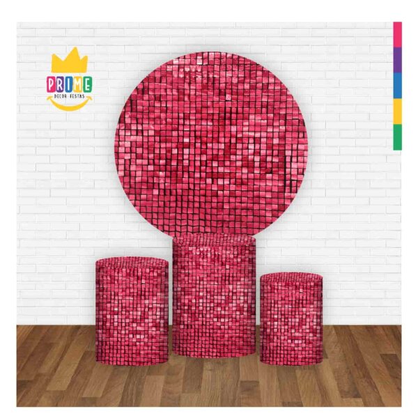 Trio Capa Cilindro + Painel Redondo 3D Shimmwe Wall Rosa 1,50m Veste Fácil - Image 2